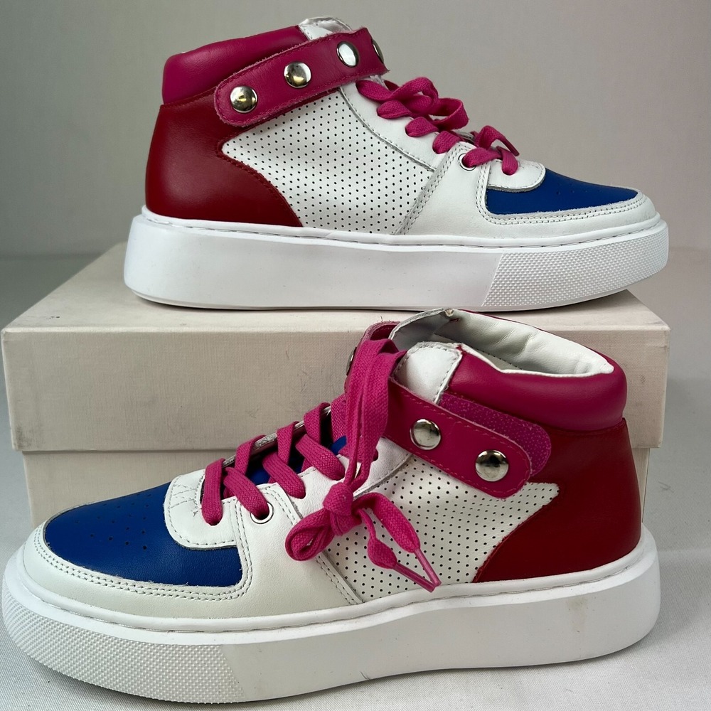 Rebecca‎ Minkoff Womens High-Top Sneakers White Pink Leather Lace-Up Shoes Sz 7